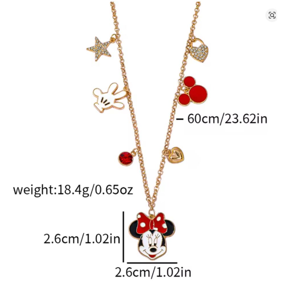 Disney Minnie Mouse Gold and Enamel & Crystal Charms 23.62" Long - Picture 2 of 6